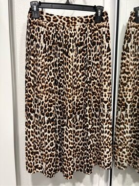 Express Leopard Print Pleated Midi Skirt in Brown and Black